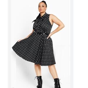 City Chic Nellie Swing Dress 50s Circle 20W L Pinup Retro Polka Dot Bombshell